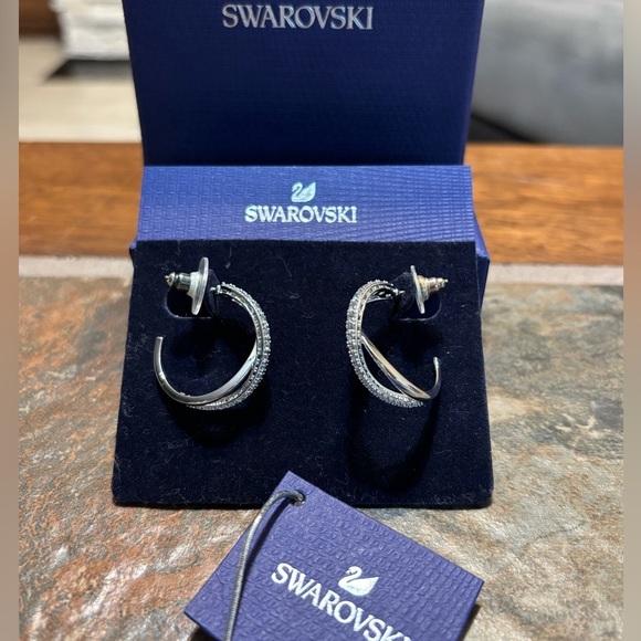 Swarovski Crystal Twist Hoop Earrings EUC - Picture 1 of 5